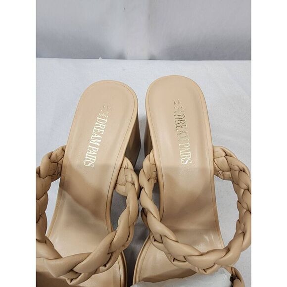 DREAM PAIRS Size 11 Nude Two Braided Strap Platform Heels Sandals Block Heel - Picture 6 of 9